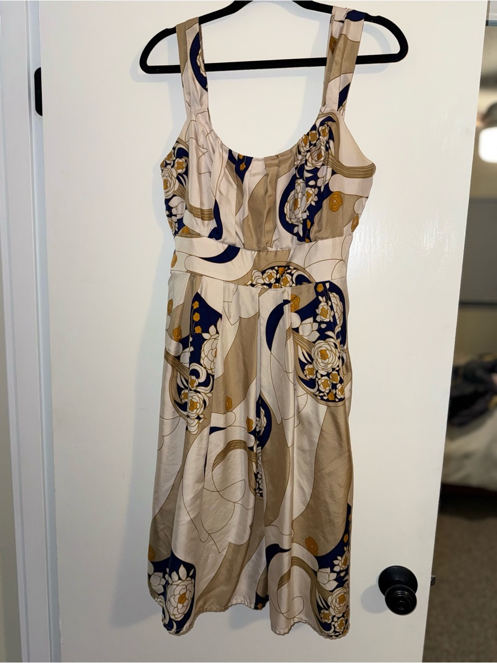 Suzi Chin for Maggy Boutique Beige, Navy & Gold Floral Sundress